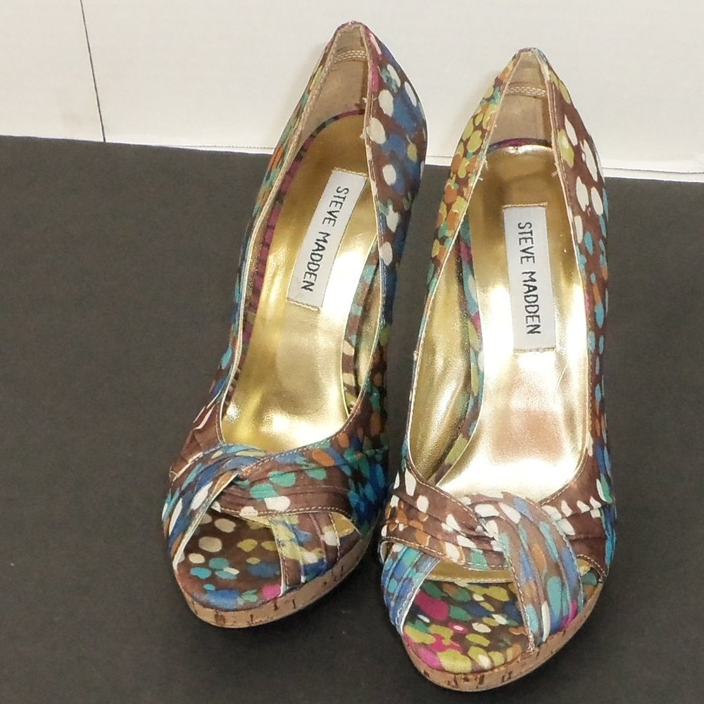 Women's Steve Madden Multi Color Platform Peek-Toe High Heels Size 6 Medium